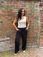 Black Seam Front Pull On Comfort Trousers